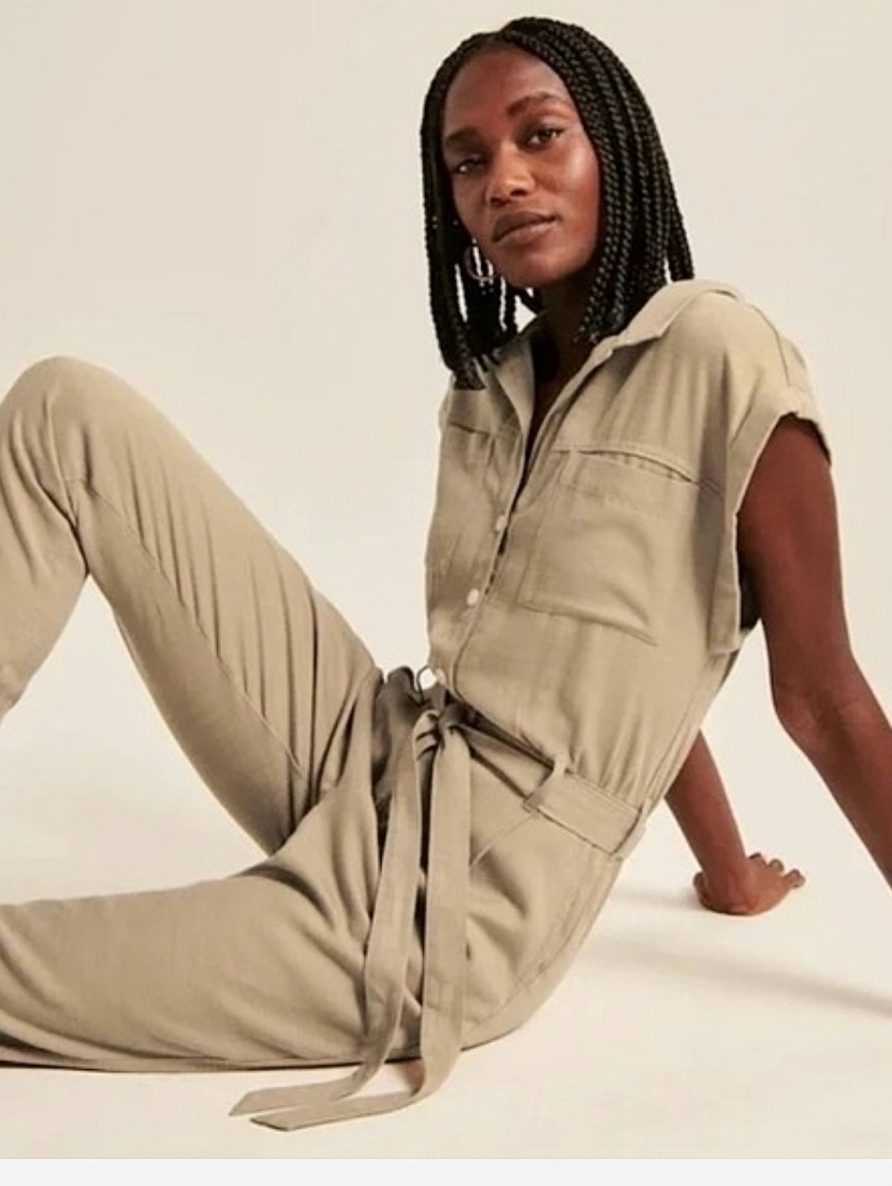 Abercrombie & Fitch Utility Belted Jumpsuit Tan Sz Med